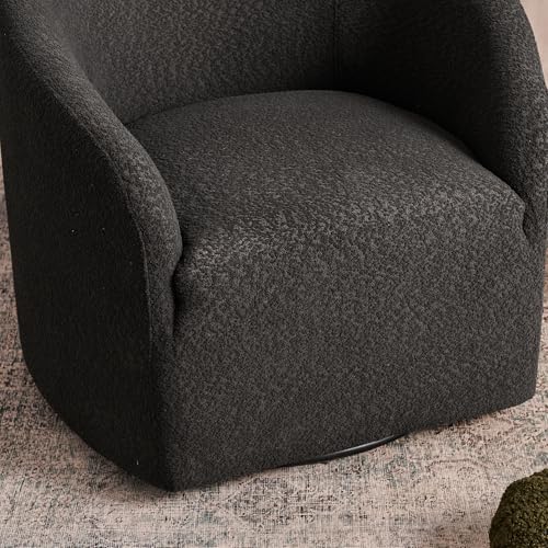 KINWELL 32" Wide Modern Boucle Swivel Barrel Chairs Set of 2, No Assembly Round Upholstered Swivel Accent Armchairs for Living Room, Bedroom (Black) - color: Black, style: Set of 2