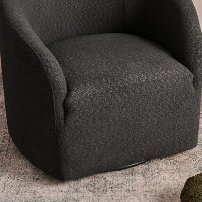 KINWELL 32" Wide Modern Boucle Swivel Barrel Chairs Set of 2, No Assembly Round Upholstered Swivel Accent Armchairs for Living Room, Bedroom (Black) - color: Black, style: Set of 2