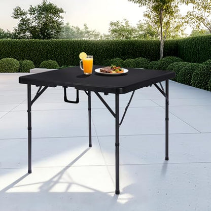 pollilar 34" Folding Card Table Square Portable with Detachable Legs Black | Foldable Table Plastic Dual Height Adjustable Heavy Duty Indoor Outdoor Dining Game Camping Picnic Mahjong Tables - color: Black