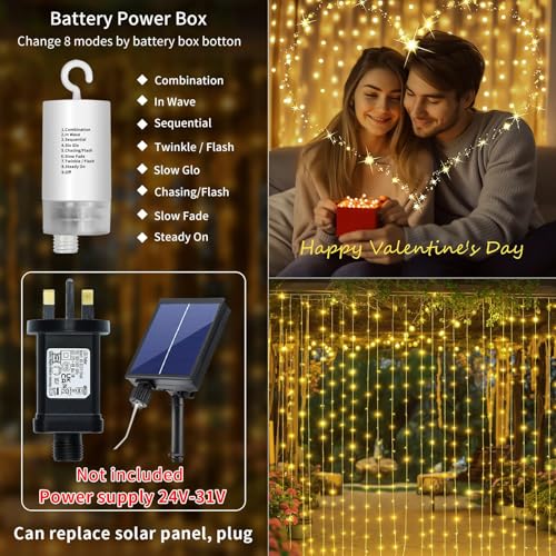 Curtain Lights Battery Operated 10 * 10Ft 300LED Waterfall Light with 8 Modes Remote Dimmable Timer Memory Waterproof Twinkle Fairy String Lights for Indoor Outdoor Backdrop Bedroom Pergola Christmas - color: Warm white 300LED