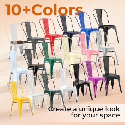 Arctic White Color,Metal Dining Chairs Set of 2 with Wooden Seat | Iron Stackable Industrial Tolix Style Outdoor Farmhouse Kitchen Cafe - color: Arctic White