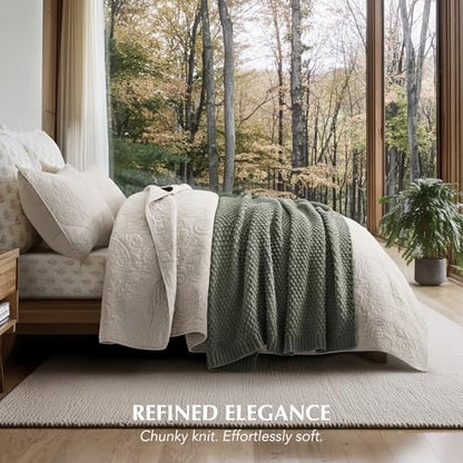 EVERGRACEHOME Chunky Chenille Knit Throw Blanket, 50x60, Dried Thyme Green | Sculpted Moss Stitch, Chic Modern Farmhouse, All-Season Warmth, OEKO-TEX® Certified, Elegant Blanket for Couch, Bed, Sofa - color: Dried Thyme, size: 50" X 60"