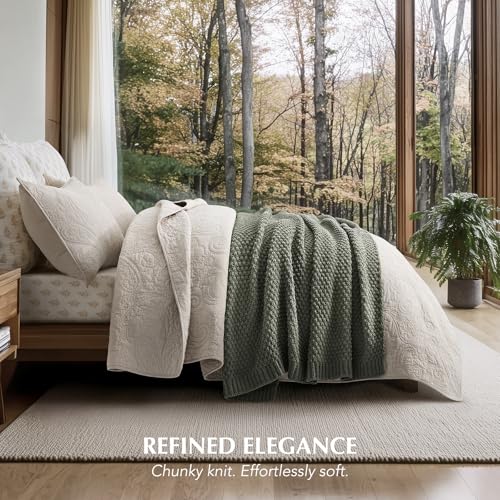 EVERGRACEHOME Chunky Chenille Knit Throw Blanket, 60x80, Dried Thyme Green | Sculpted Moss Stitch, Chic Modern Farmhouse, All-Season Warmth, OEKO-TEX® Certified, Elegant Blanket for Couch, Bed, Sofa - color: Dried Thyme, size: 60" X 80"