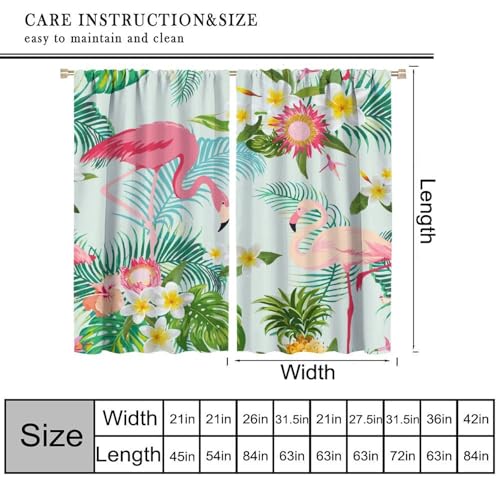 Pink Flamingo Curtain, Tropical Floral Leaves Green Summer Window Drapery Treatments for Bedroom Living Room Kitchen Bathroom 42" W X 45" L(No Blackout) - color: Flamingo-3, size: 20.5"W x 45"L (Pack of 2)