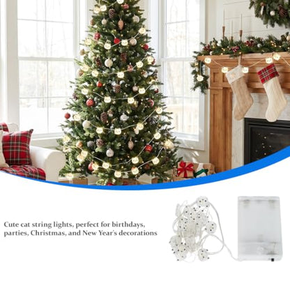 Cat String Lights,20 Led Fairy Light Indoor,Battery Powered Cute String Lights,Decorative String Light Indoor,Warm White,2M,Transparent Wire,for Kids Room,Bedroom,Dorm, Party Decor