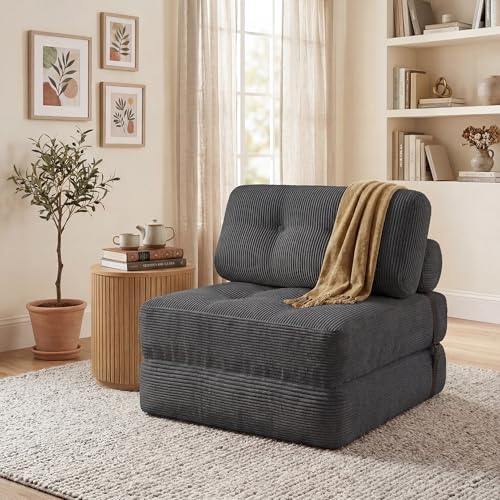 COSTWAY Folding Sofa Bed with Pillow, Convertible Couch (Black) | with Backrest & Fixing Straps, Boneless Convertible Sleeper Chair for Adults, Guest Use, Living Room - color: Black