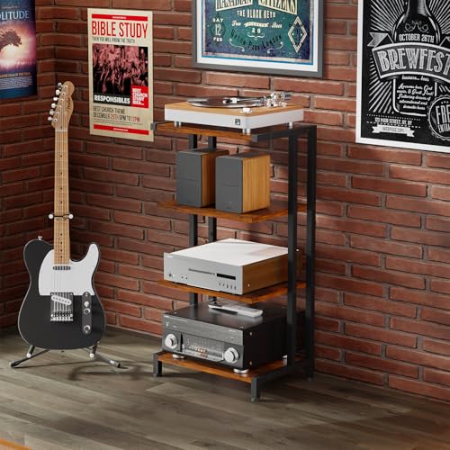 X-cosrack 16.5" Small 4-Tier AV Media Stand,Narrow Version Wooden Corner Shelves Stereo Cabinet Audio Rack Stand Tower Perfect for Small DVD Players Game Console TV Box Cable Box WiFi Router - style: Without Outlet