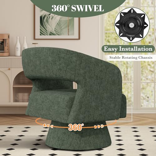 Luxanimarion Swivel Barrel Accent Chair,Oversized Chenille Upholstered Round Swivel Chair,Modern Luxury 360 Degree Living Room Vanity Chair for Bedroom Office,Green,2PCS - color: Green-chenille, size: Set of 2