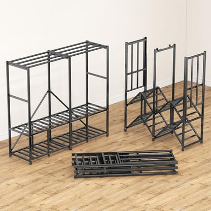 Umeiga Heavy Duty Portable Closet with Cover 1200Ibs Foldable Covered Clothes Rack for Hanging Armoire Wardrobe Closet System Freestanding Coat Storage Garment Racks (168cm/66in Gray) - size: 66" Wide