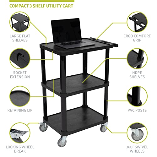 Pearington 3-Tier Compact Multi-Purpose Utility Cart with Lockable Wheels and Ergonomic Handle, Black, 2 Pack - size: 2 Pack