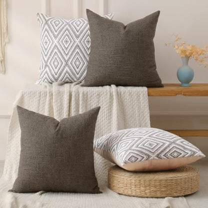 HPUK Throw Pillow Covers 18x18, Set of 4, Natural Couch Pillow Covers | Polyester fabric, patterned and solid designs, hidden zippers, machine washable, for sofas and beds, inserts not included - color: Natural, size: 18" x 18" (Pack of 4)