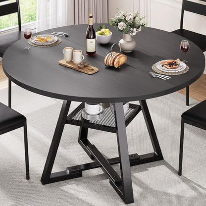 Jocoevol Round Dining Table for 4,Kitchen Dining Room Circle Dinner Pedestal Table,Space Saving Wood Kitchen & Dining Room Furniture (Black, 42In) - color: Black, size: 42In