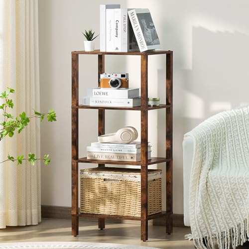YUFAM 4-Tier Tall Slim Bookshelf, Small Bookcase for Small Spaces, Brown - color: Brown, size: 4-Tier