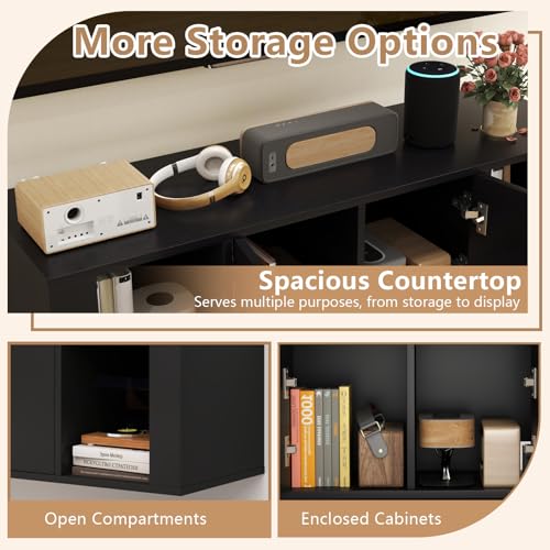 GOFLAME Floating TV Stand, Wall Mounted TV Console Table with Doors, Entertainment Media Center Under TV, Modern TV Cabinet for Living Room, Bedroom, Office, Black - color: Black