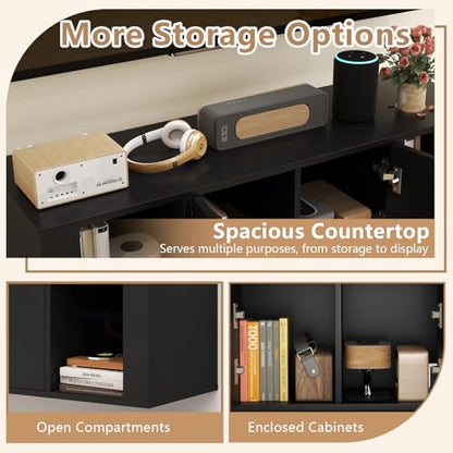GOFLAME Floating TV Stand, Wall Mounted TV Console Table with Doors, Entertainment Media Center Under TV, Modern TV Cabinet for Living Room, Bedroom, Office, Black - color: Black
