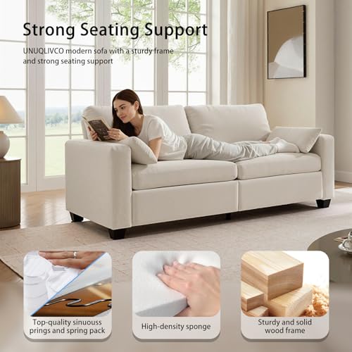 Modern Loveseat Sofa Chenille Fabric Couches (Beige) | Spring Cushions, Removable Cover, Solid Wood Frame, Wide Armrest, for Living Room, Small Space - color: Beige