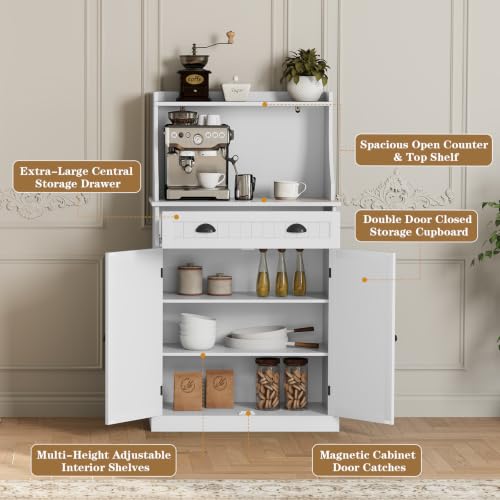 ARTPOWER 54" Kitchen Microwave Cabinet/Stand with Storage and Drawers, Pantry Storage Cabinet with Hutch & Adjustable Shelves for Kitchen, Dining Room, Living Room, Hallway in White - color: White