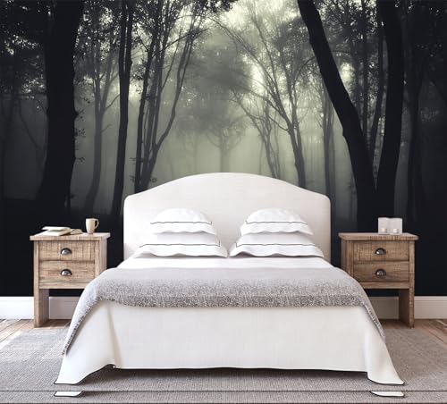 Dark Foggy Forest Wall Mural Wallpaper Peel and Stick for Bedroom | 137"x100" - color: W-060, size: 137" x 100"