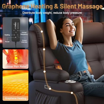 Home Theater Seating, 3 Seat Power Loveseat Recliner Sofa with Heat Massage | Wall Hugger Reclining Loveseat with USB, RV Couch with LED Lights, Flip Backrest, Cup Holders for Movie Theater, Gaming Room - color: Brown, size: 78" - 3 Seats