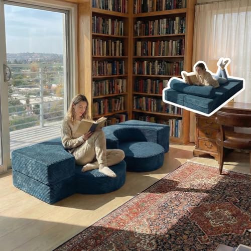 75" Folding Sofa Bed Convertible Futon, Twin Size Sleeper Couch, Washable Velvet Corduroy Cover & High-Density Foam, 2-in-1 Floor Mattress, No Assembly for Living Room/Dorm Blue - color: Blue