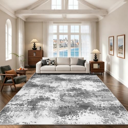 Washable Rug 10x14 Area Rugs for Living Room Bedroom Carpet, Grey Indoor Vintage Abstract Boho Large Rug Non Slip Faux Wool Rugs for Dorm, Dining Room Table, Nursery, Kids Playroom, Gray - color: Grey, size: 10' X 14' (Rectangular)