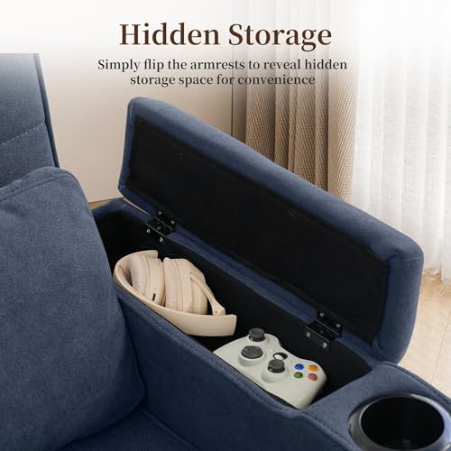 Korser 55.5'' 3-in-1 Convertible Sofa Bed, Pull Out Couch with 5-Position Adjustable Backrest, Loveseat Sleeper Sofa for Small Spaces, Sofa Couch with Cup Holders for Living Room, Office, Chenille - color: Dark Blue
