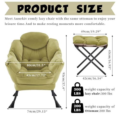 Lazy Chair with Ottoman, Comfy Reading Chair, Olive Green | Cushioned Seat with Foldable Ottoman and Side Pocket, Lounge Chair for Bedroom, Living Room, Dorm and Small Spaces - color: Sage Green