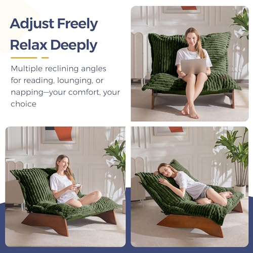 MAXYOYO Adjustable Living Room Chair, 3-Position Bean Bag Chair with Frame | Upholstered Accent Chair with Frame, Removable Cushion, Soft Reclining Lounge for Bedroom, Apartment, Office, Green - color: Striped Cross Green
