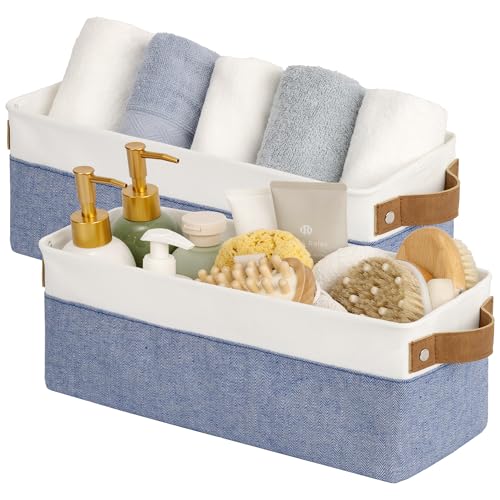 StorageWorks Narrow Storage Bins, Small Basket, Blue and White, 2-Pack | With Metal Frame, Reinforced Handles, Sturdy Structure, For Bathroom, Closet, Shelf, Storage Makeup, Socks, Underwear - color: Blue and White, size: 15"L x 6"W x 5"H