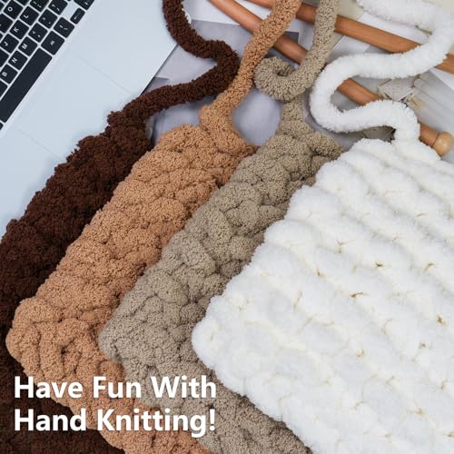 Cozyful Chunky Yarn for Hand Knitting - #10 Chunky Chenille Yarn, Jumbo Big Thick Chunky Yarns for Crocheting, Super Bulky Chunky Knit Blanket Yarns, 8 Skein (22yd, 8oz/Skein), Cream & Multi Coffee - color: Cream & Khaki & Light Coffee & Dark Coffee