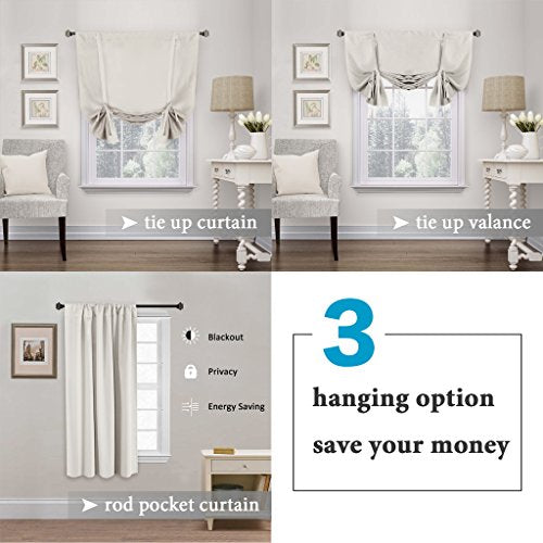 H.VERSAILTEX Blackout Room Darkening Curtain Balloon Curtains & Tie-up Curtains Bathroom Window Shades Short Rod Pocket Curtain Panel - 42" Wide by 63" Long - Solid in Ivory/Cream - color: Ivory/Cream