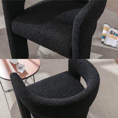 HNY Modern Sherpa Barrel Single Dining Chair, Black | Upholstered Accent Armchair With 18.21" Wide Seat No Assembly Required For Living Room Bedroom Vanity Small Spaces - color: Black Sherpa