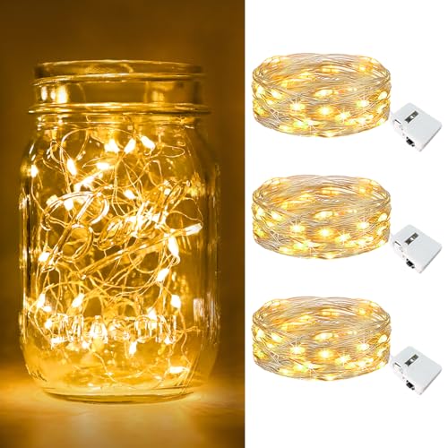 btfarm 3 Pack Fairy Lights Battery Operated Twinkle Lights with 3 Modes | 7Ft 20 Led String Light, Waterproof Bulk Small Mini Silver Wire for Christmas Mason Jars Wedding Table Centerpiece,Warm White - color: Warm White, size: 3 Pack