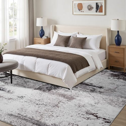 Toneed Abstract Area Rug Modern Washable Rug Soft Non Slip Rug Low Pile for Bedroom Living Room Dining Room Coffee Brown 9x11 Feet - color: Coffee Brown, size: 9' x 11' (Rectangular)