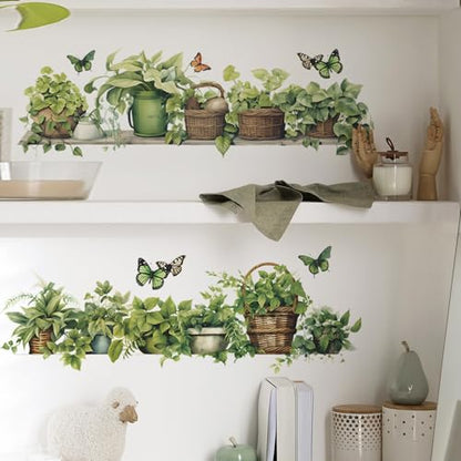 Green Plant Wall Decals 3D Bonsai Tropical Plant Betterfly Wall Sticker Creative Vinyl Peel and Stick Removable Wall Art Decor for Living Room Bedroom Home Office - style: Green Plant 1