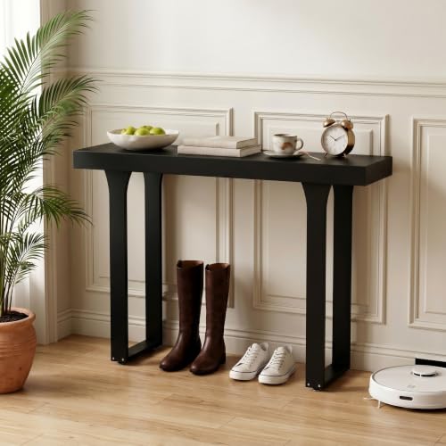 Console Table,Bamboo 47.2" Narrow Rectangular Entryway Table Slim, Black