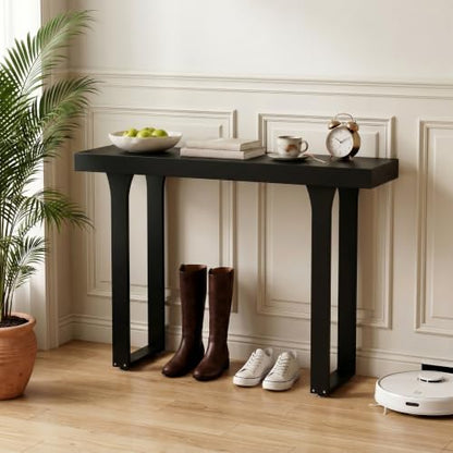 Console Table,Bamboo 47.2" Narrow Rectangular Entryway Table Slim, Black