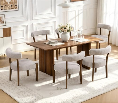 RNKSFX Upholstered Dining Chairs Set of 2, Walnut Wooden Kitchen & Dining Room Chairs, Mid Century Modern Fabric Farmhouse Dining Chairs Oversized Sturdy Rounded Chairs Curved Back, Beige Fabric - color: Beige Fabric