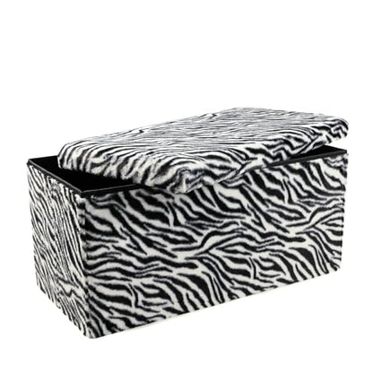Luxe Faux Fur Storage Ottoman, Zebra Black/White, 30 x 15 x 15 in | Engineered Wood, Tool-Free Assembly, Modern Style, Seat And Footrest - color: Zebra Black/White, size: 30"D x 15"W x 15"H