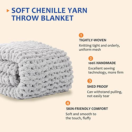 L'AGRATY Chunky Knit Throw Blanket for Couch, 72'' x 84'' Knit Throw, Grey | Handmade Chenille Crochet Blanket for Sofa Bed, Thick Cable Knitted Blankets for Room Home Decor, Birthday Gift for Women Mom - color: Grey, size: 72"x84"