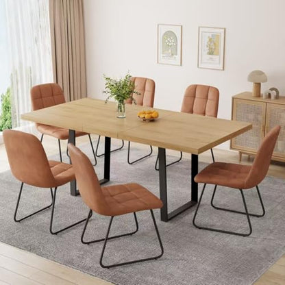 Mid-Century Extendable Dining Table Set, 51"-67", 6 Upholstered Chairs - color: Table With 6 Brown Chairs-b, size: 51"-67"