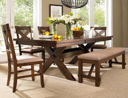 Roundhill Furniture Karven Cross Back Upholstered Dining Chairs in Dark Hazelnut Finish, Set of 2