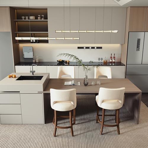 VKNOW Bar Stools Set of 4, 26" Fabric Counter Height Bar Stools, Beige | Modern Upholstered Counter Stools with Rubberwood Legs for Kitchen Island Dining Room Bar - color: Beige, size: Set of 4