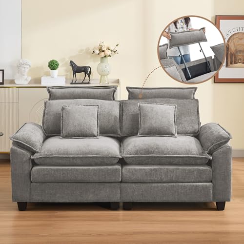 72'' Cloud Modern Loveseat Couch with Detachable Headrest, Modular Sectional Sofa Couch Deep Love Seat, Oversized 2 Seater Chenille Comfy Sofa with Armrests for Living Room, Light Grey - color: Light Grey, size: Loveseat