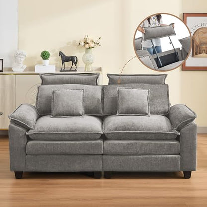 72'' Cloud Modern Loveseat Couch with Detachable Headrest, Modular Sectional Sofa Couch Deep Love Seat, Oversized 2 Seater Chenille Comfy Sofa with Armrests for Living Room, Light Grey - color: Light Grey, size: Loveseat