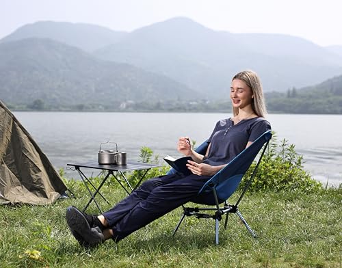 MARCHWAY Lightweight Folding Camping Chair with Spring Lock, Stable Compact Portable for Outdoor Camp, Travel, Beach, Picnic, Festival, Hiking, Backpacking (Lowback Dark Blue) - color: Lowback Dark Blue
