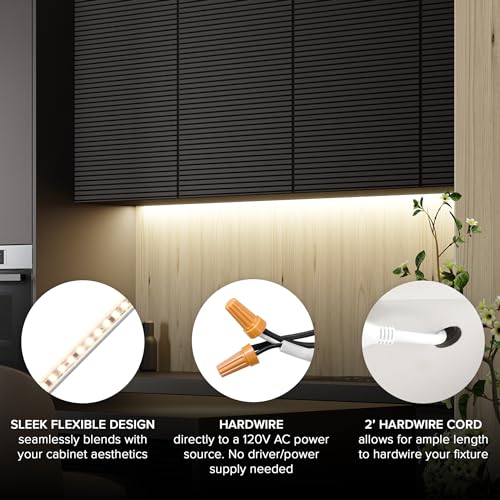 Maxxima 36 in. Hardwired LED Under Cabinet Strip Light, 1380 Lumens, 3000K | Warm White, Kitchen and Living Room 120V White Cove Lighting, No Power Supply Needed - size: 36 Inch