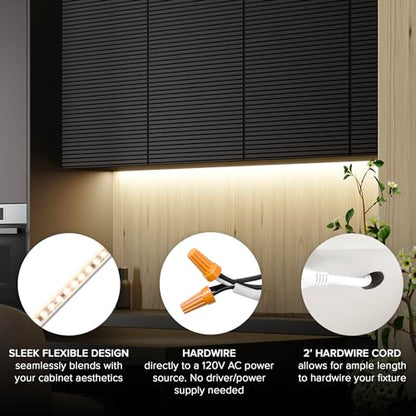 Maxxima 36 in. Hardwired LED Under Cabinet Strip Light, 1380 Lumens, 3000K | Warm White, Kitchen and Living Room 120V White Cove Lighting, No Power Supply Needed - size: 36 Inch