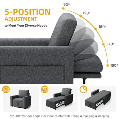 YITAHOME Convertible Sofa Chair Bed | 3-in-1 Sleeper Sofa with Pull-Out Bed, Linen Fabric Single Sleeper Chair with Reclining Backrest and Wide Armrest, Modern - color: Grey, size: 74.8 x 35.8in