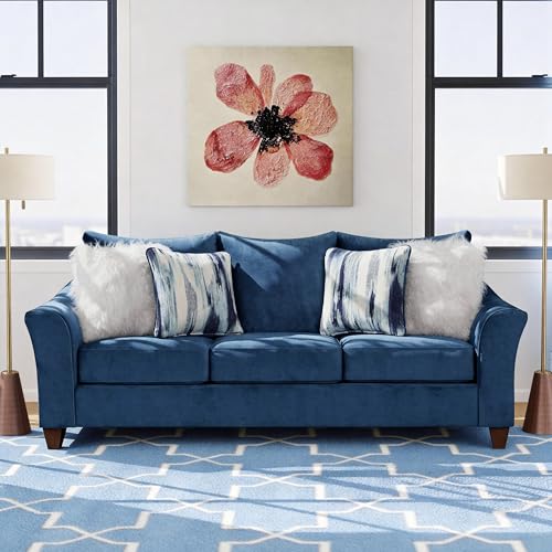 Roundhill Furniture Camero Fabric Pillowback 2-Piece Living Room Set, Navy Blue - color: Navy Blue